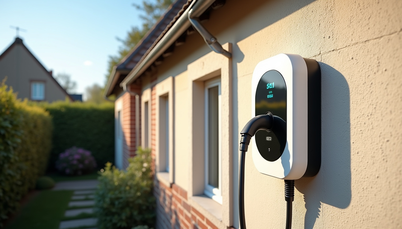 Borne de recharge électrique installée à l'extérieur d'une maison à Épaignes