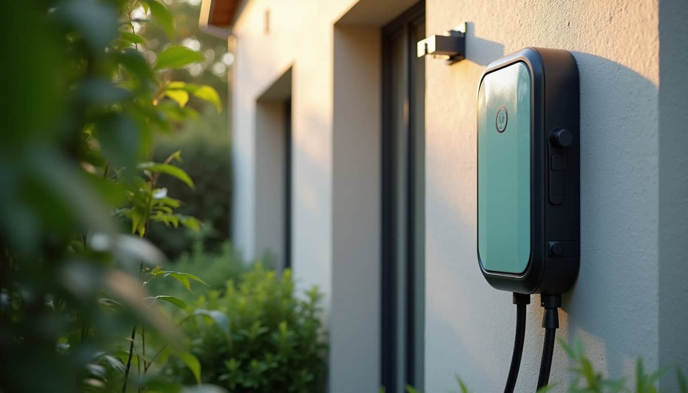 Borne de recharge électrique installée à l'extérieur d'une maison à Fursac, résistante aux intempéries