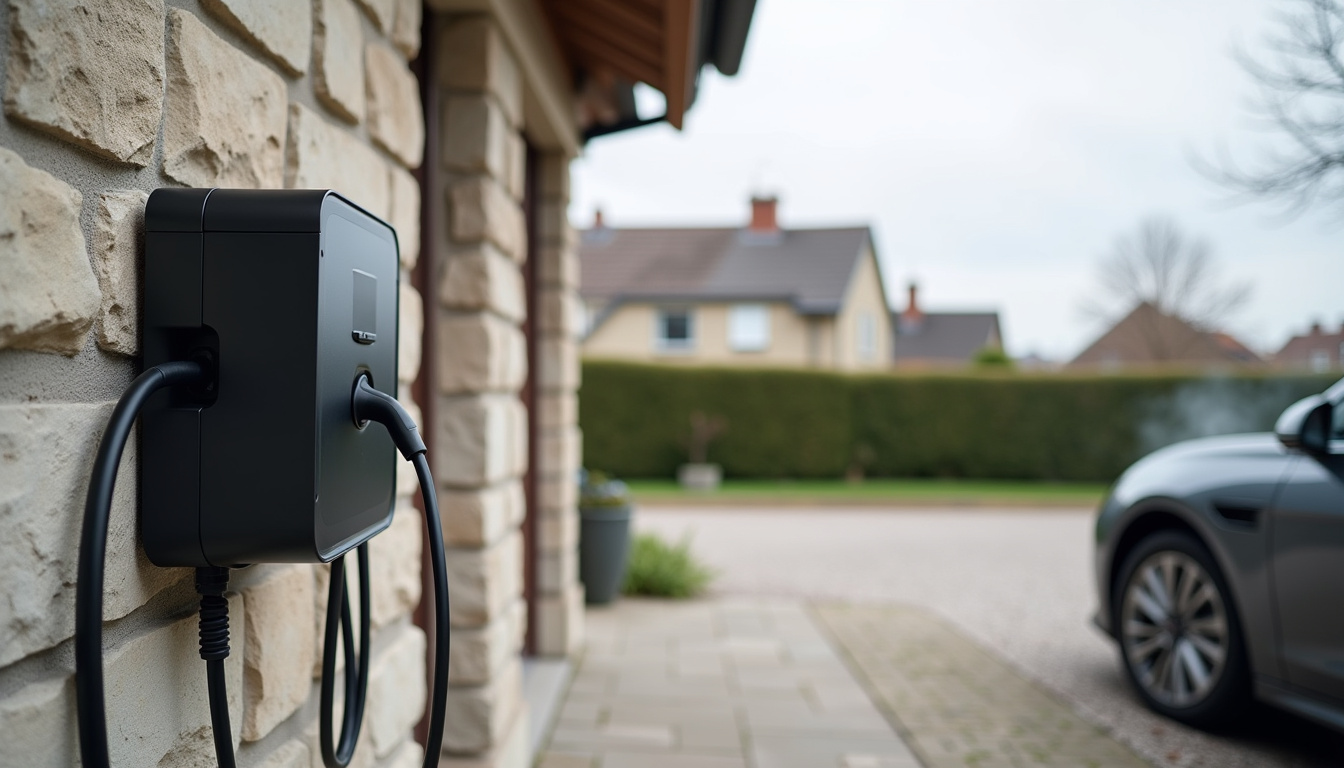 Borne de recharge électrique installée à l'extérieur d'une maison à Granville