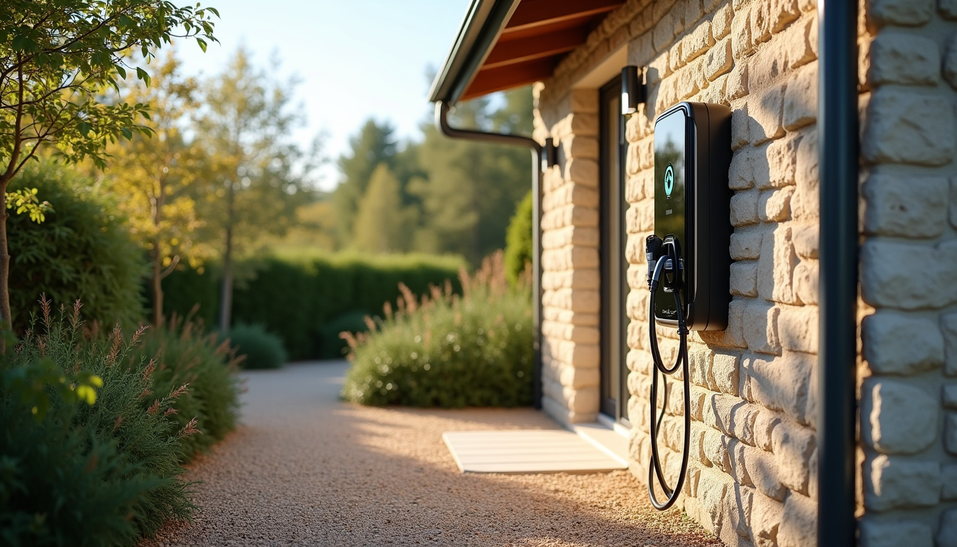 Borne de recharge électrique installée à l'extérieur d'une maison à Grièges