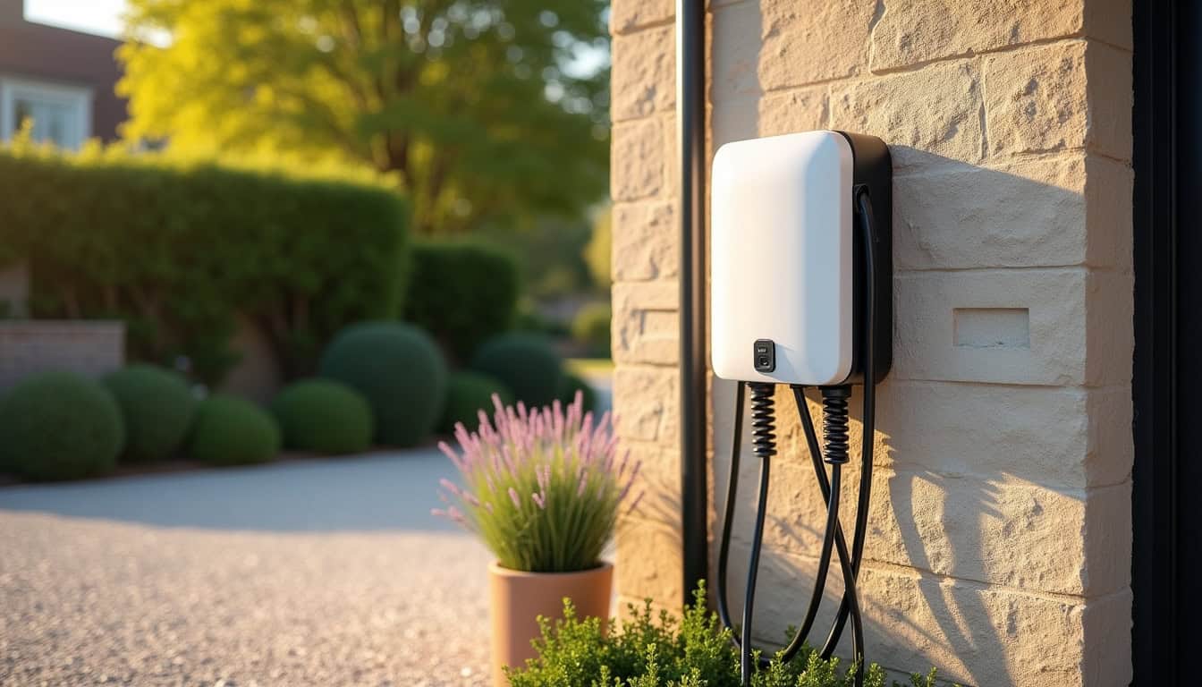 Borne de recharge électrique installée à l'extérieur d'une maison à Harcourt