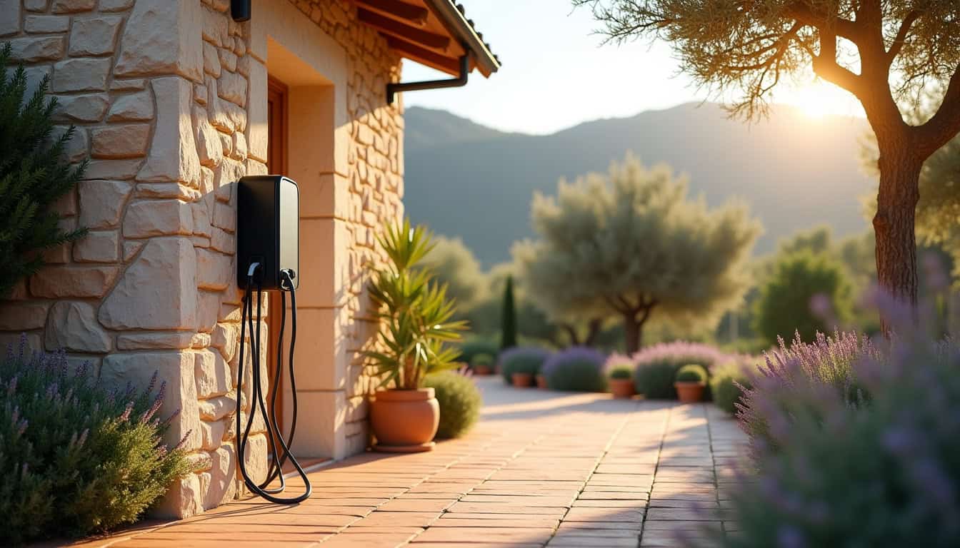 Borne de recharge électrique installée à l'extérieur d'une maison à La Cadière-d'Azur