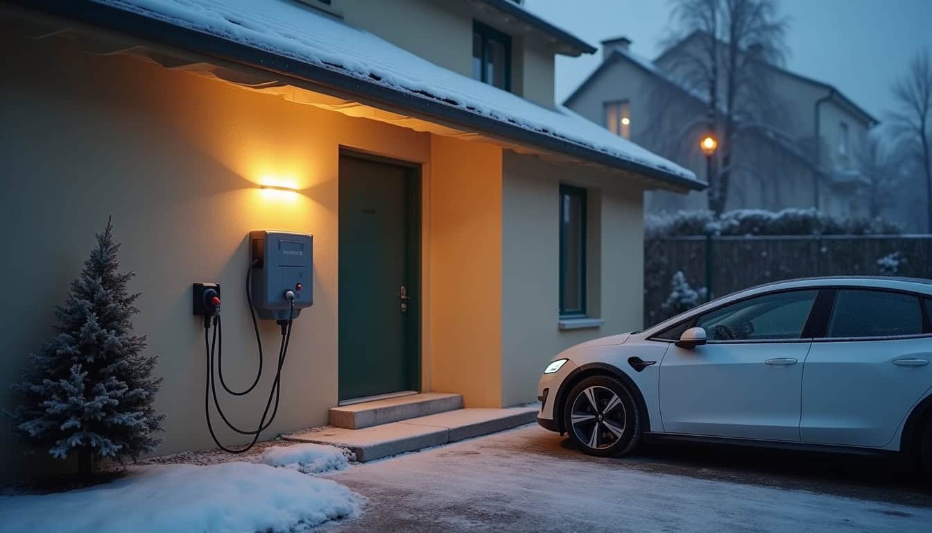 Borne de recharge électrique installée à l'extérieur d'une maison à La Frénaye