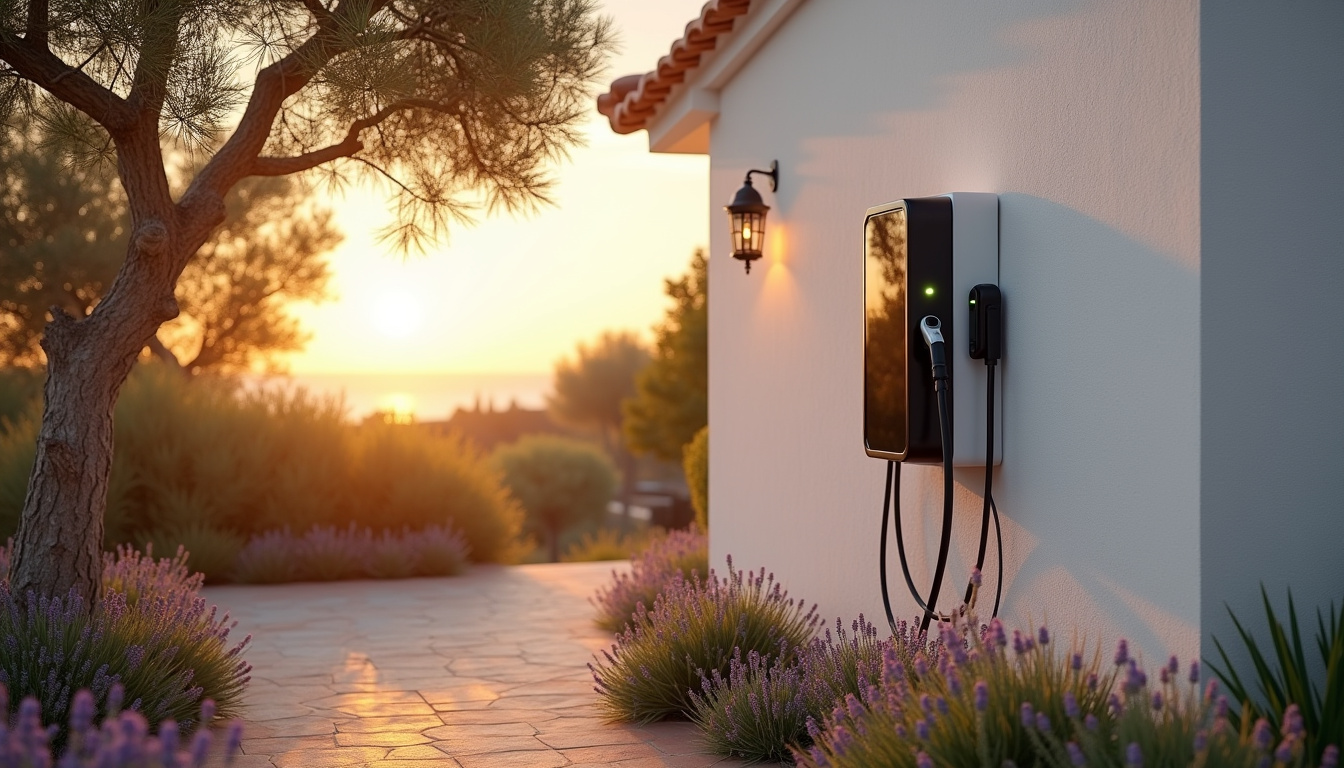Borne de recharge électrique installée à l'extérieur d'une maison à La Palme