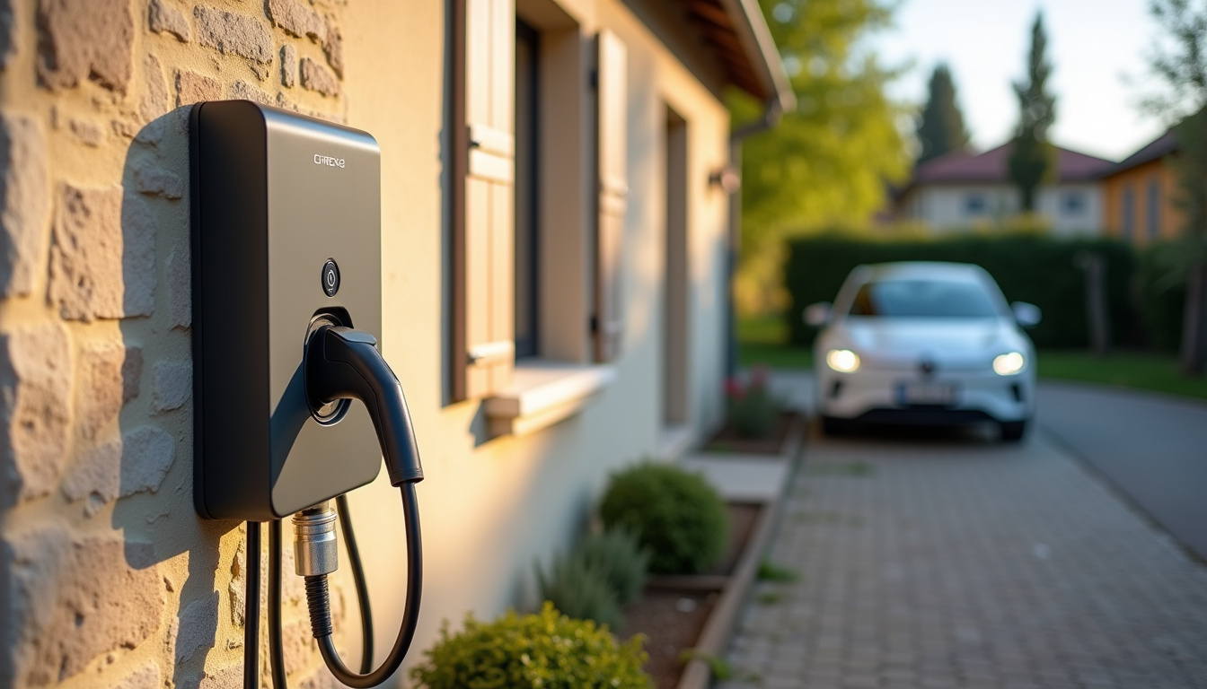 Borne de recharge électrique installée à l'extérieur d'une maison à Labastide-Marnhac