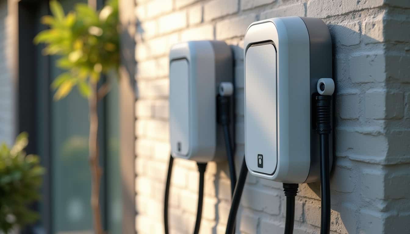 Borne de recharge électrique installée à l'extérieur d'une maison à Le Cellier