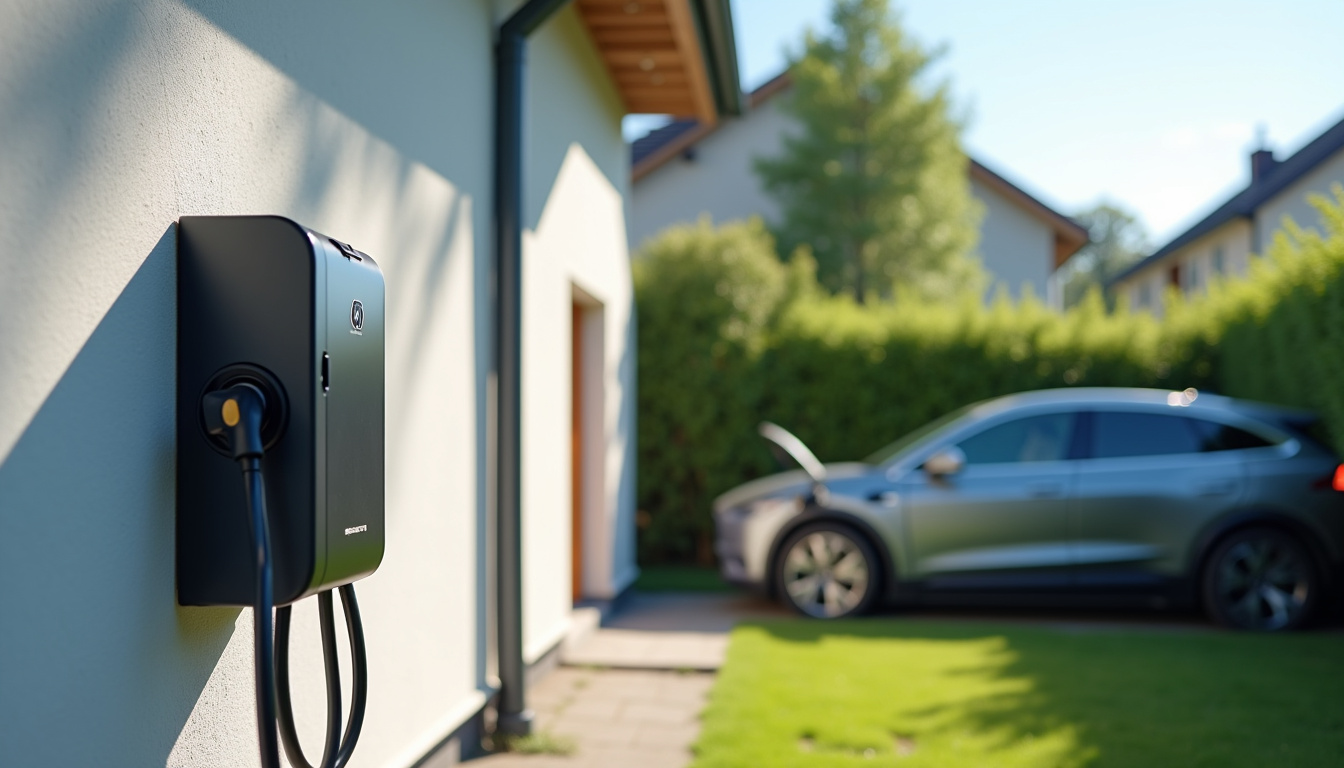 Borne de recharge électrique installée à l’extérieur d’une maison à Lembach en journée