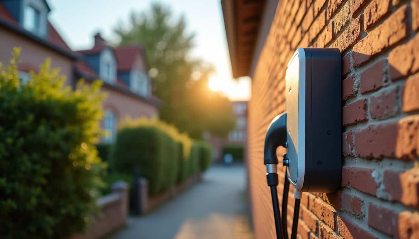Borne de recharge électrique installée à l'extérieur d'une maison à Loire-Authion