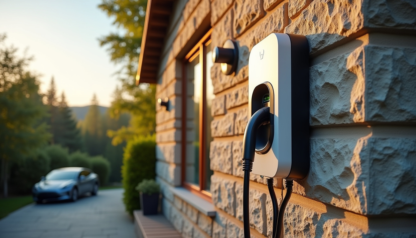 Borne de recharge électrique installée à l'extérieur d'une maison à Moidieu-Détourbe