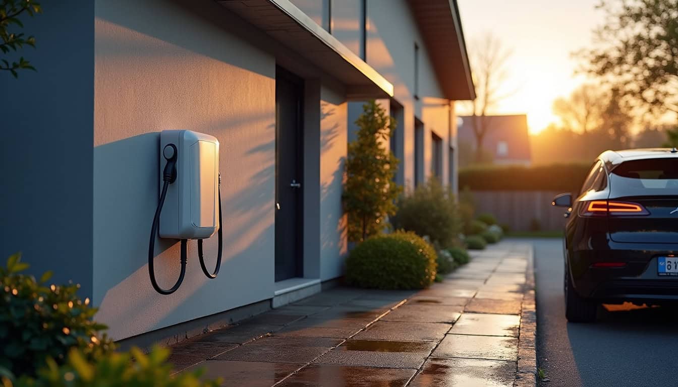 Borne de recharge électrique installée à l'extérieur d'une maison à Moulins-lès-Metz