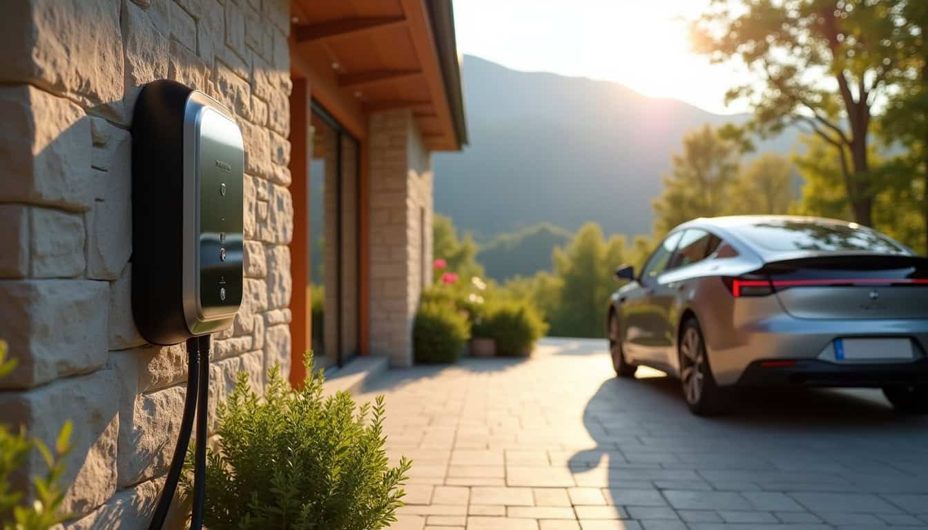 Borne de recharge électrique installée à l'extérieur d'une maison à Nantua