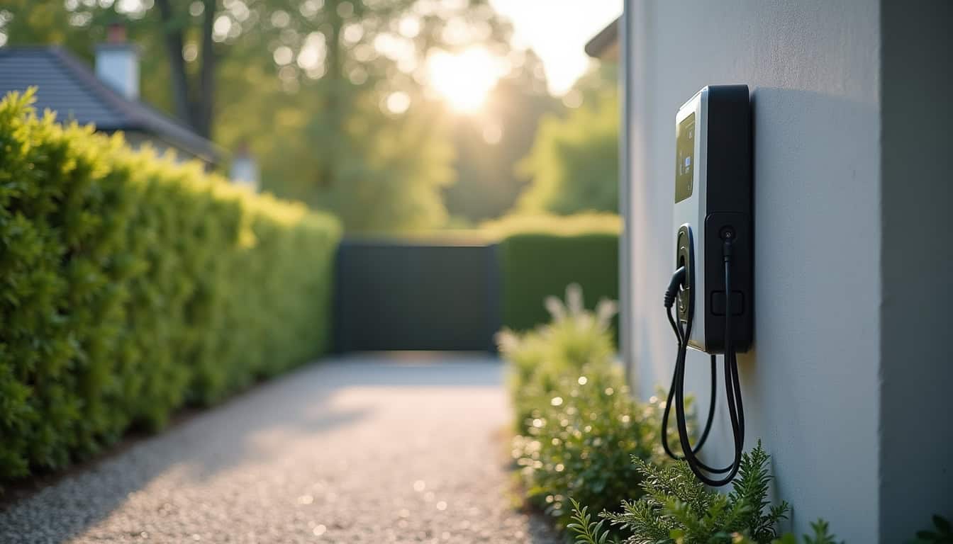 Borne de recharge électrique installée à l'extérieur d'une maison à Nointot