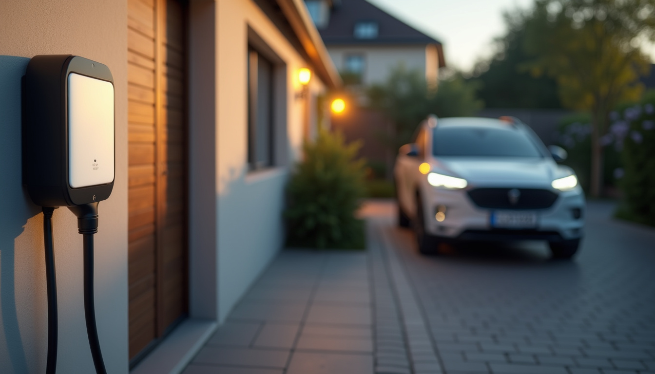 Borne de recharge électrique installée à l'extérieur d'une maison à Noisiel