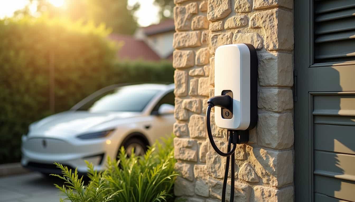 Borne de recharge électrique installée à l'extérieur d'une maison à Ouches