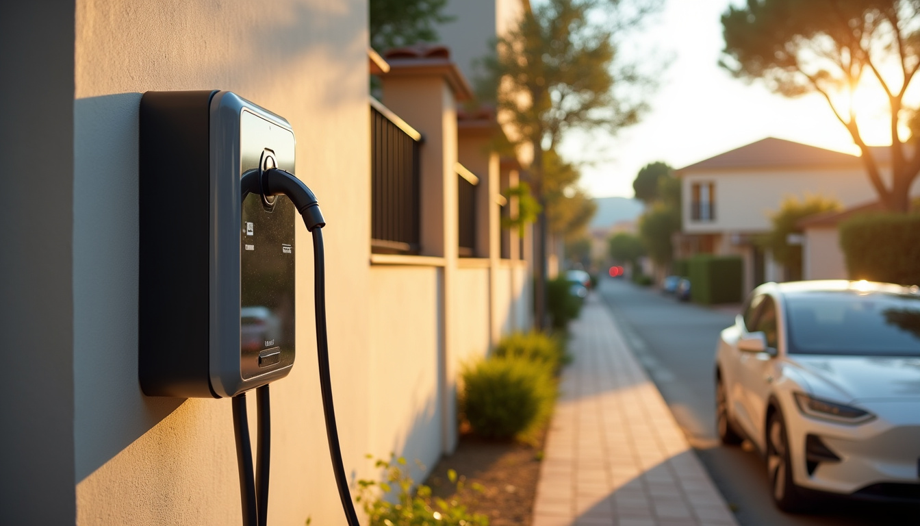 Borne de recharge électrique installée à l'extérieur d'une maison à Perpignan, en milieu urbain