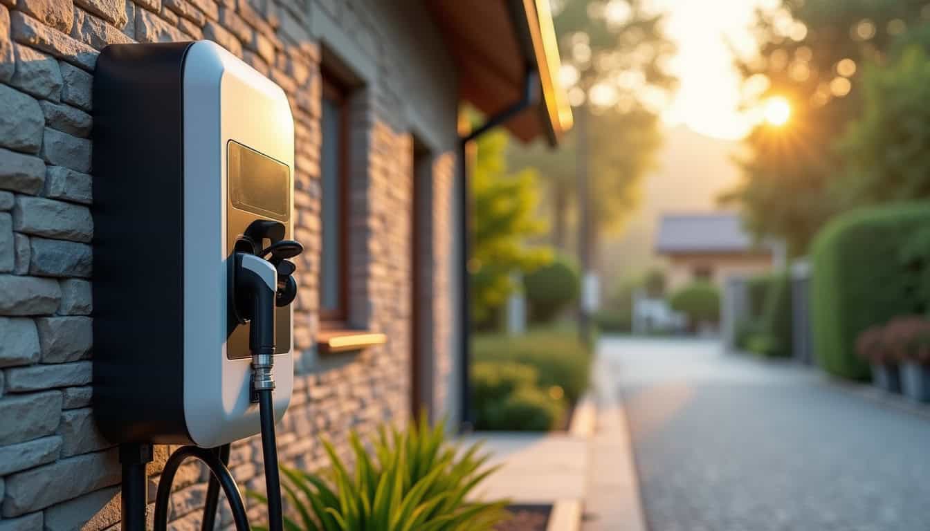 Borne de recharge électrique installée à l'extérieur d'une maison à Plomelin