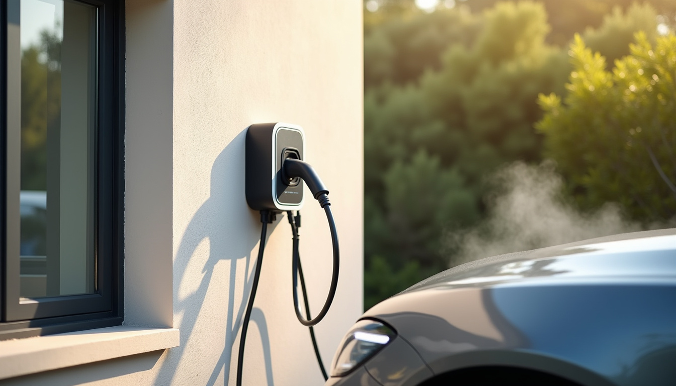 Borne de recharge électrique installée à l'extérieur d'une maison à Saint-Cannat, en journée