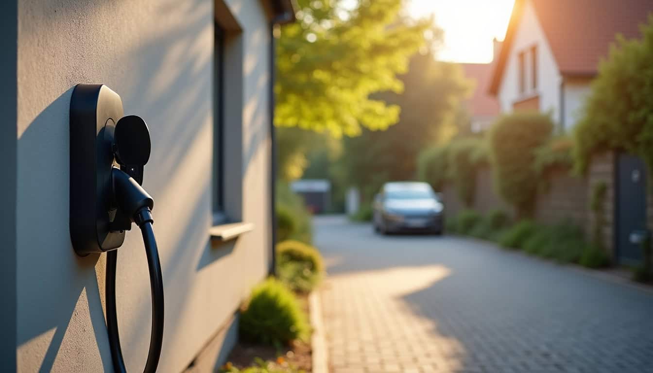 Borne de recharge électrique installée à l'extérieur d'une maison à Saint-Étienne-sur-Chalaronne