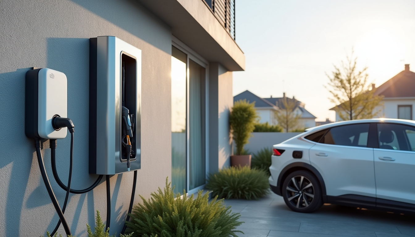 Borne de recharge électrique installée à l'extérieur d'une maison à Saint-Pair-sur-Mer