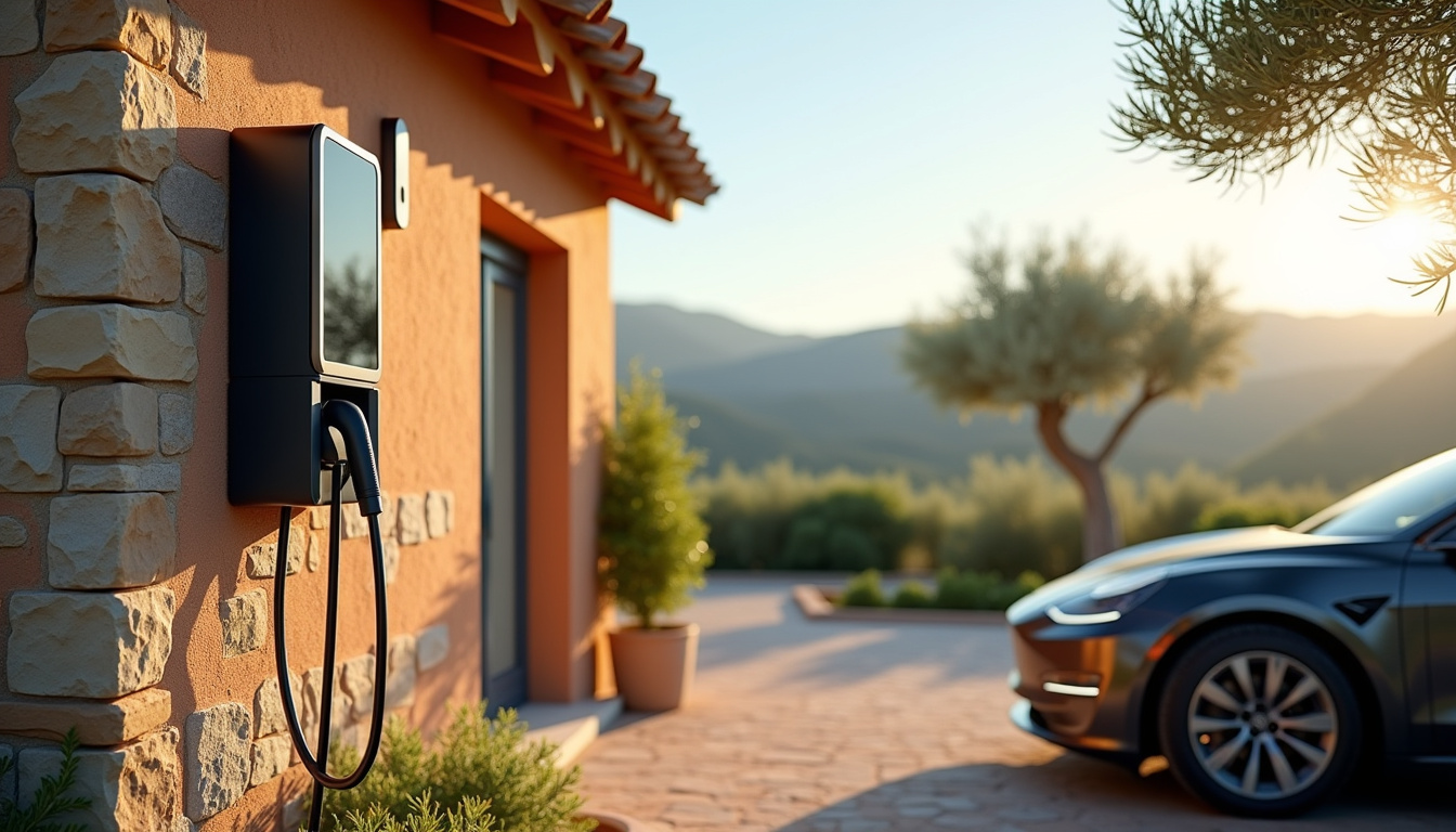 Borne de recharge électrique installée à l'extérieur d'une maison à Sainte-Anastasie-sur-Issole