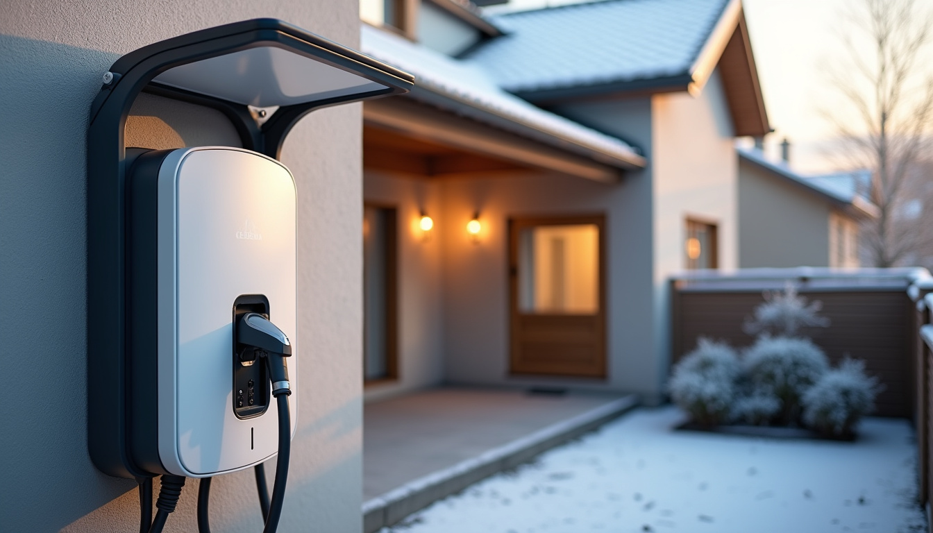 Borne de recharge électrique installée à l'extérieur d'une maison à Sedan, protégée par un abri
