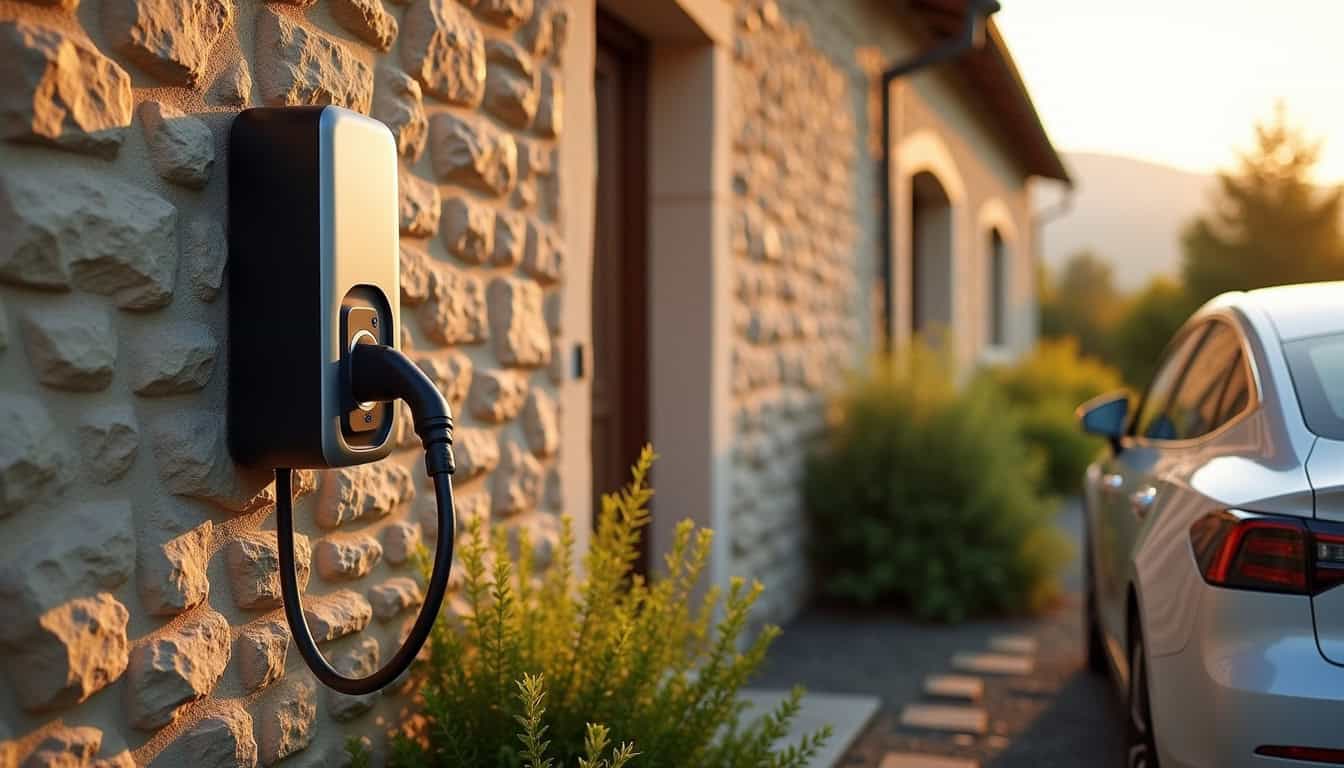 Borne de recharge électrique installée à l'extérieur d'une maison à Seilhac