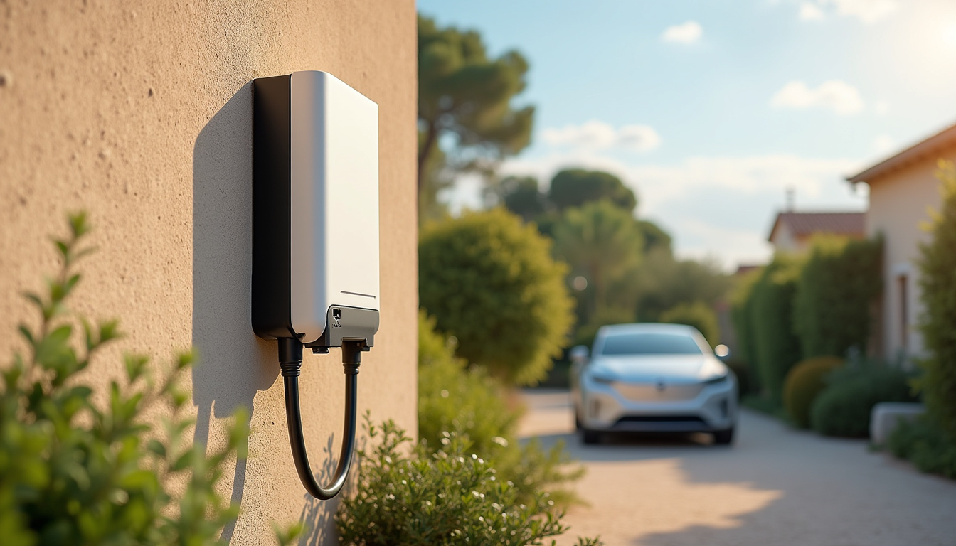 Borne de recharge électrique installée à l'extérieur d'une maison à Seillons-Source-d’Argens