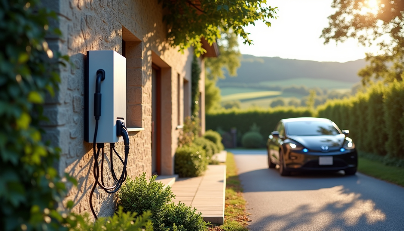 Borne de recharge électrique installée à l'extérieur d'une maison à Val-de-Cognac