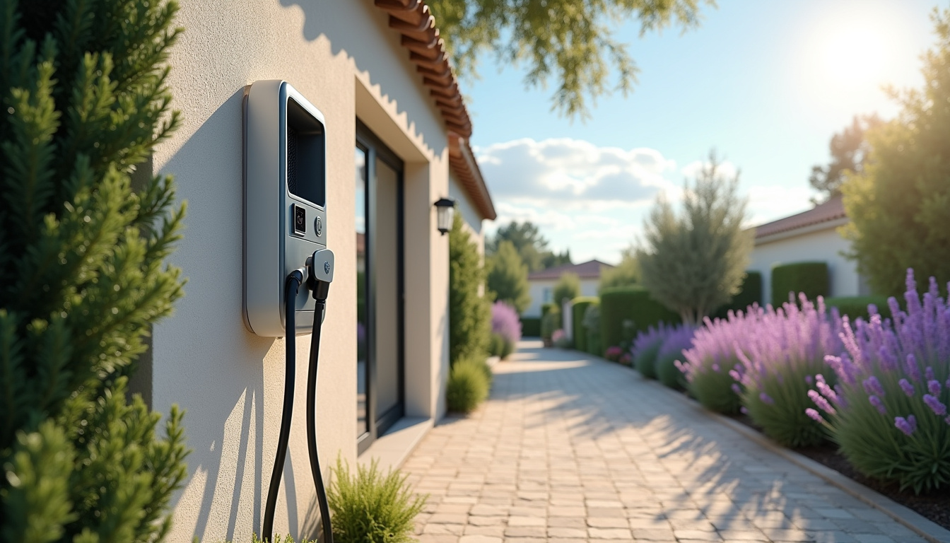 Borne de recharge électrique installée à l'extérieur d'une maison à Val d'Oingt