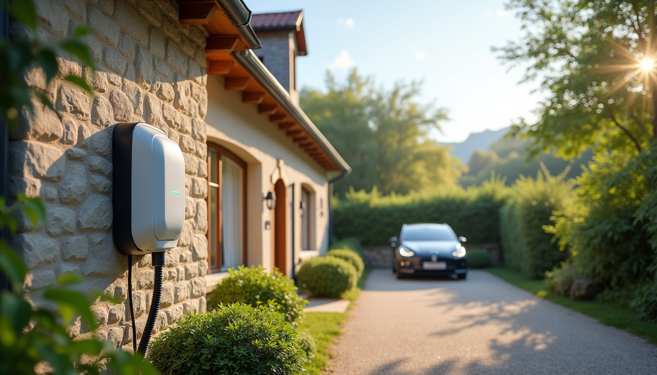 Borne de recharge électrique installée à l’extérieur d’une maison à Vielmur-sur-Agout