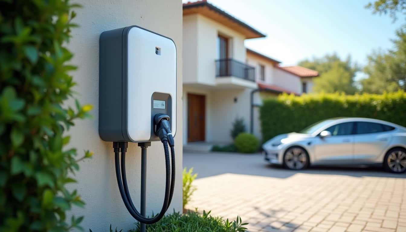 Borne de recharge électrique installée à l'extérieur d'une maison à Vix en journée