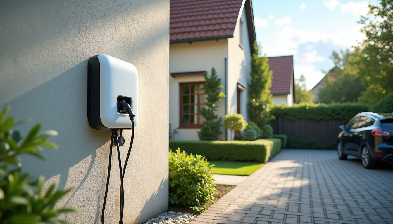 Borne de recharge électrique installée à l'extérieur d'une maison à Vouneuil-sous-Biard en journée