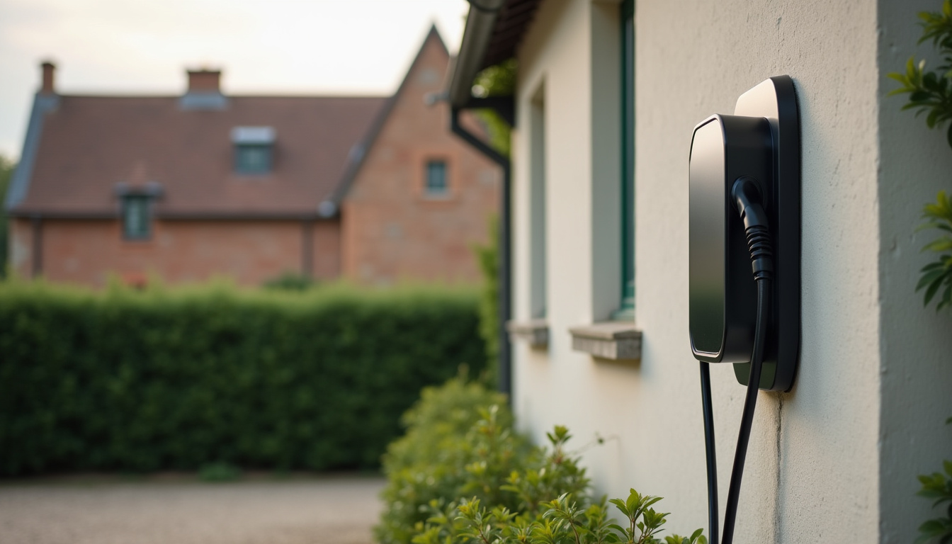 Borne de recharge électrique installée à l'extérieur d'une maison à Wailly-Beaucamp