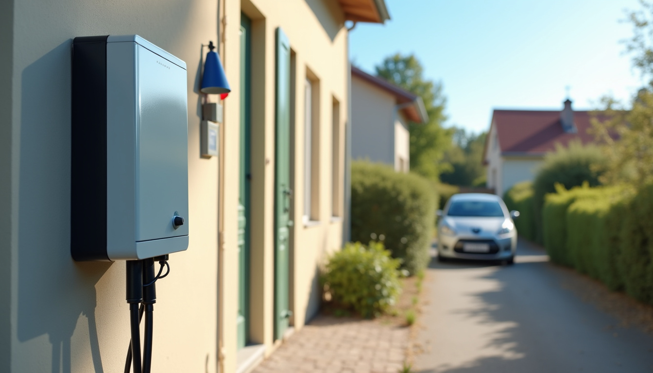 Borne de recharge électrique installée à l'extérieur d'une maison en journée à Sainte-Feyre