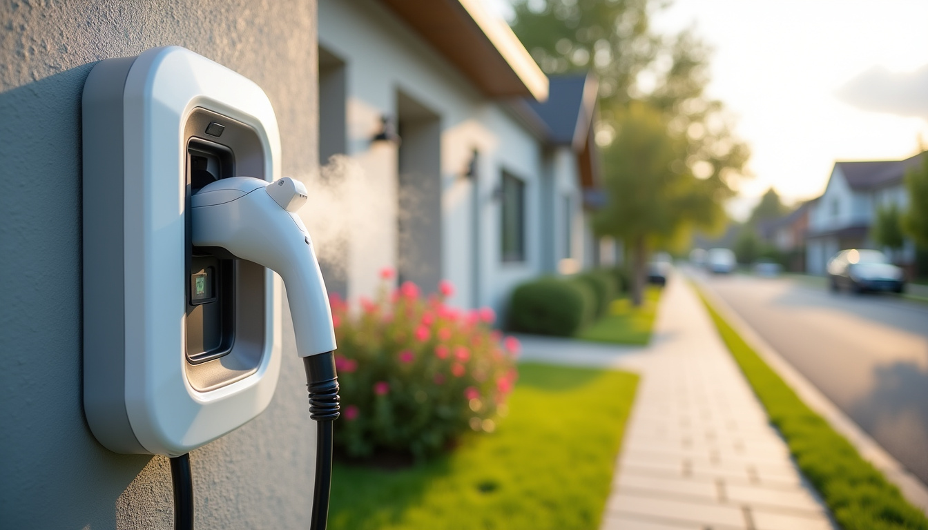 Borne de recharge électrique installée à l'extérieur d'une maison en journée