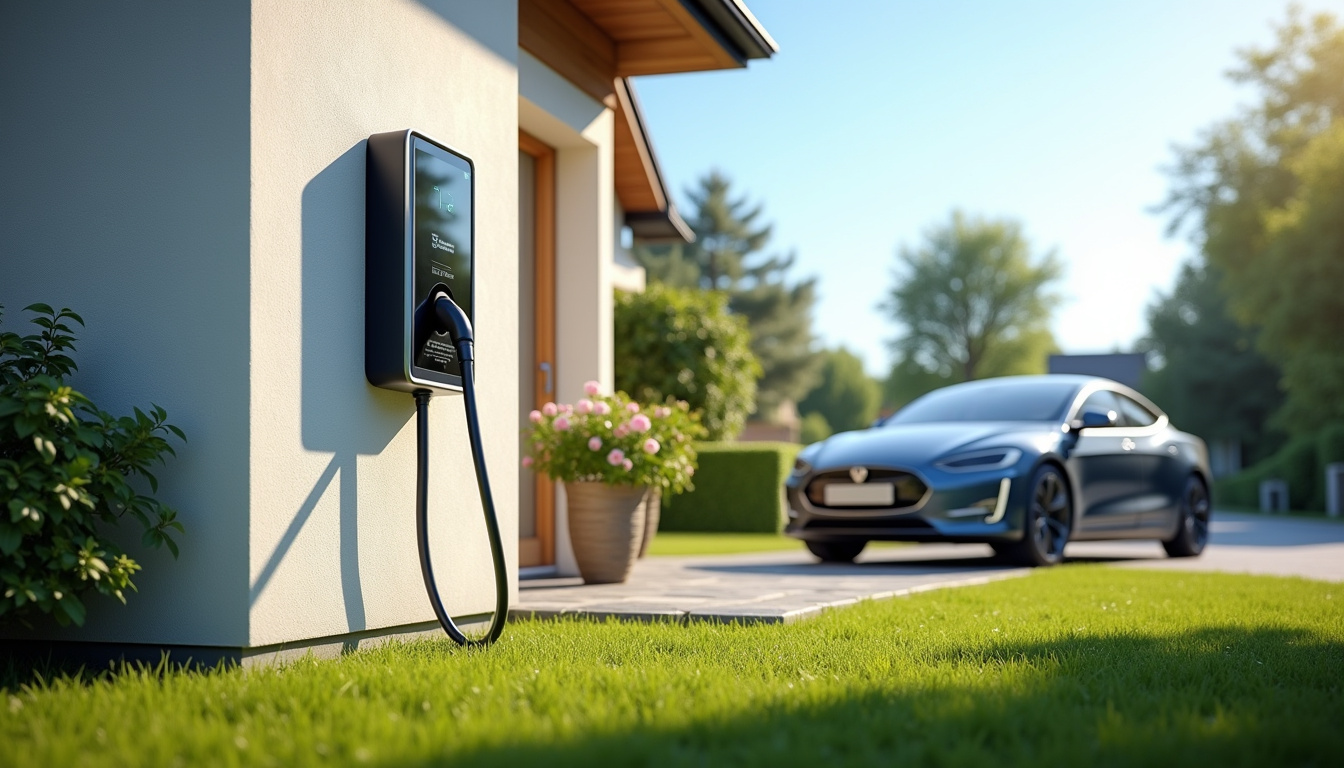 Borne de recharge électrique installée à l'extérieur d'une maison en plein jour