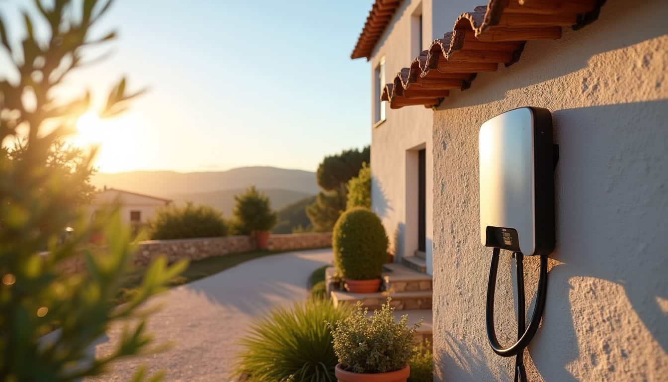 Borne de recharge électrique installée à l'extérieur d'une maison individuelle à Le Bousquet-d'Orb