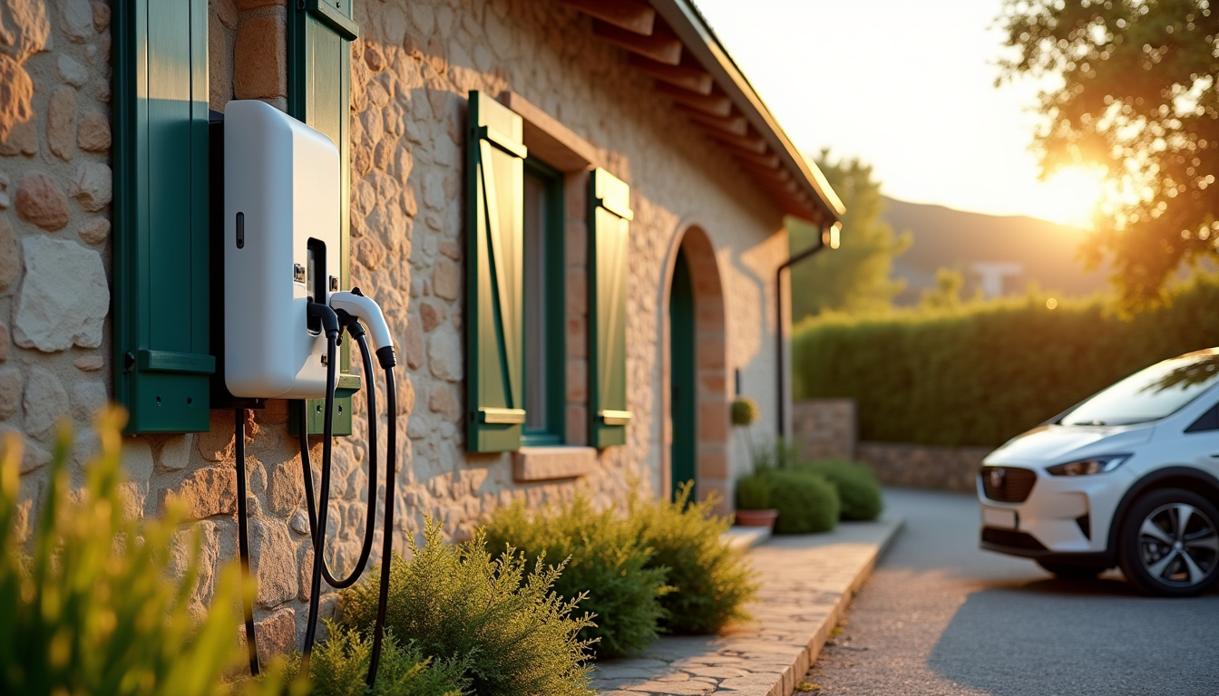 Borne de recharge électrique installée à l'extérieur d'une maison individuelle à Naucelle