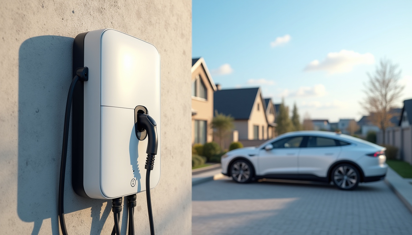 Borne de recharge électrique installée à l'extérieur durant la journée à Réaumont