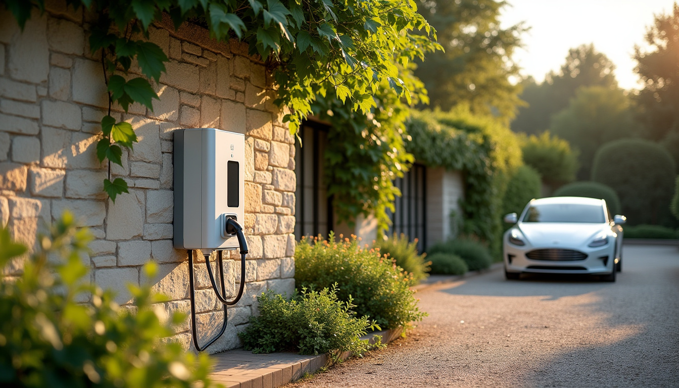 Borne de recharge électrique installée à l'extérieur pour un stationnement privé à Saint-Vincent-des-Landes