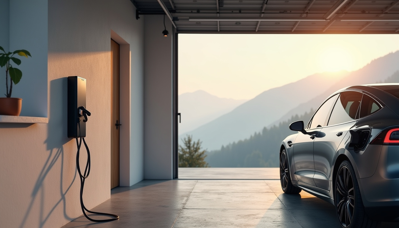 Borne de recharge électrique installée dans un garage à Bellevaux, illustrant les bénéfices d'une installation domestique