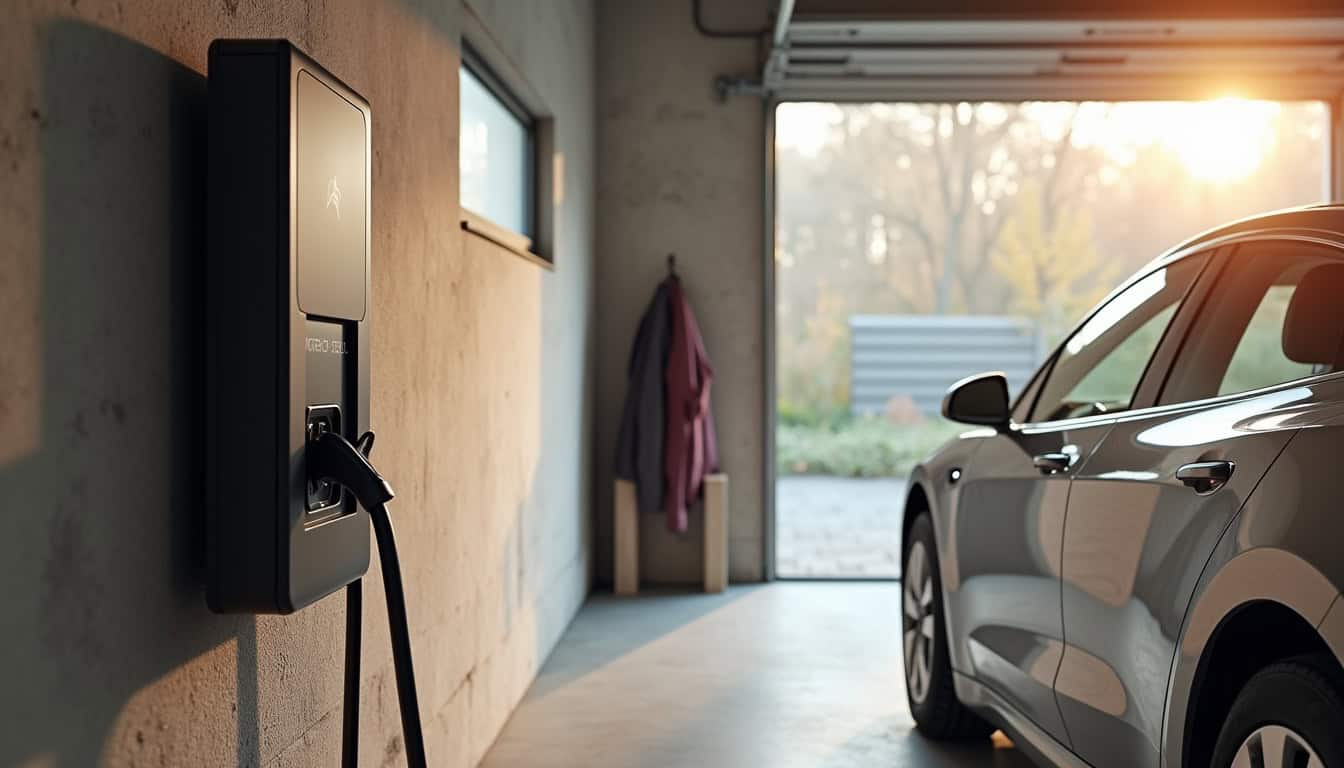 Borne de recharge électrique installée dans un garage à Cattenom