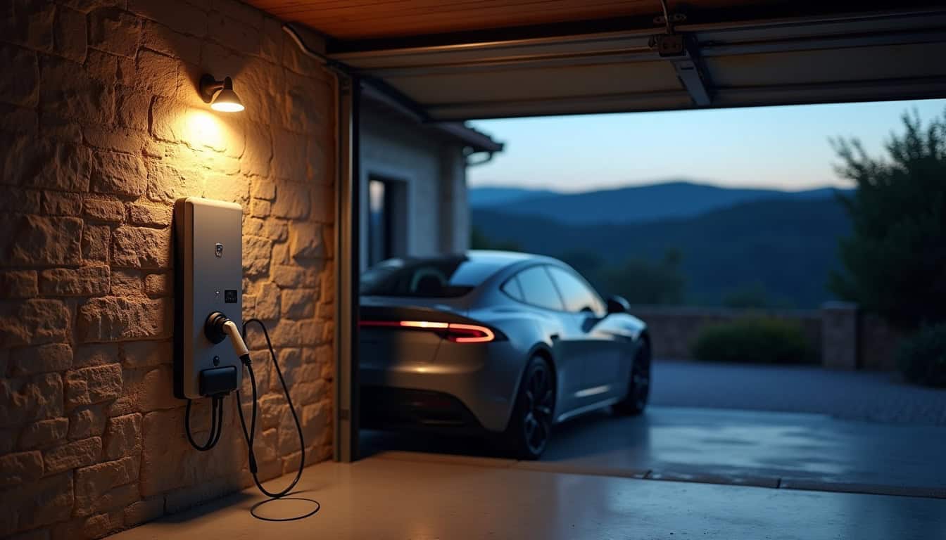 Borne de recharge électrique installée dans un garage à Combaillaux