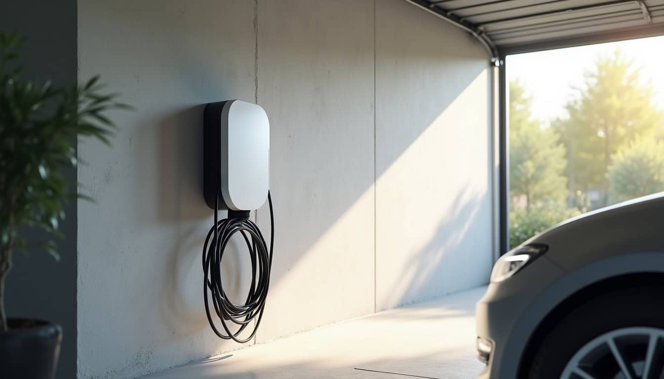 Borne de recharge électrique installée dans un garage à Le Fidelaire