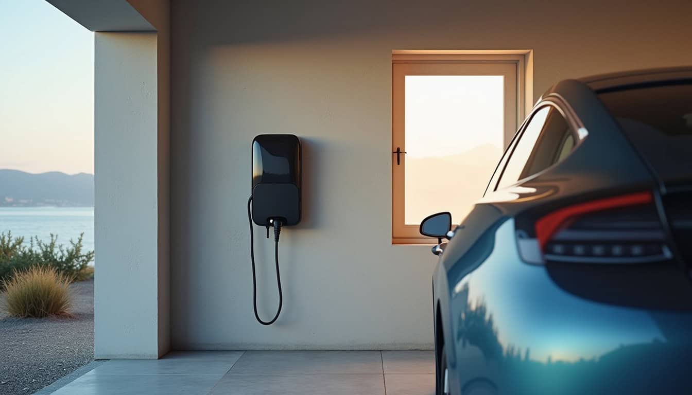 Borne de recharge électrique installée dans un garage à Loon-Plage