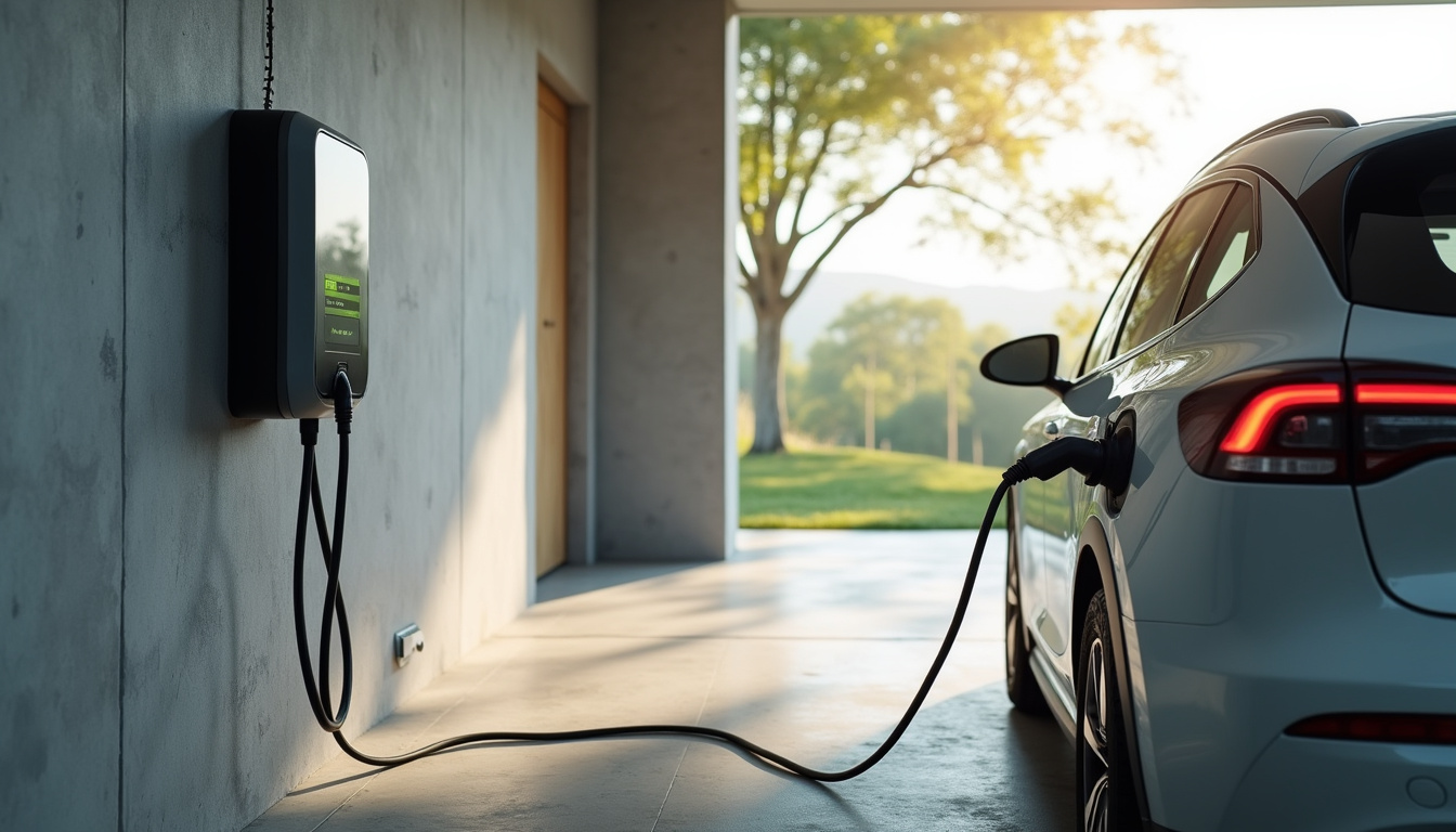 Borne de recharge électrique installée dans un garage à Maidières, connectée à un véhicule électrique