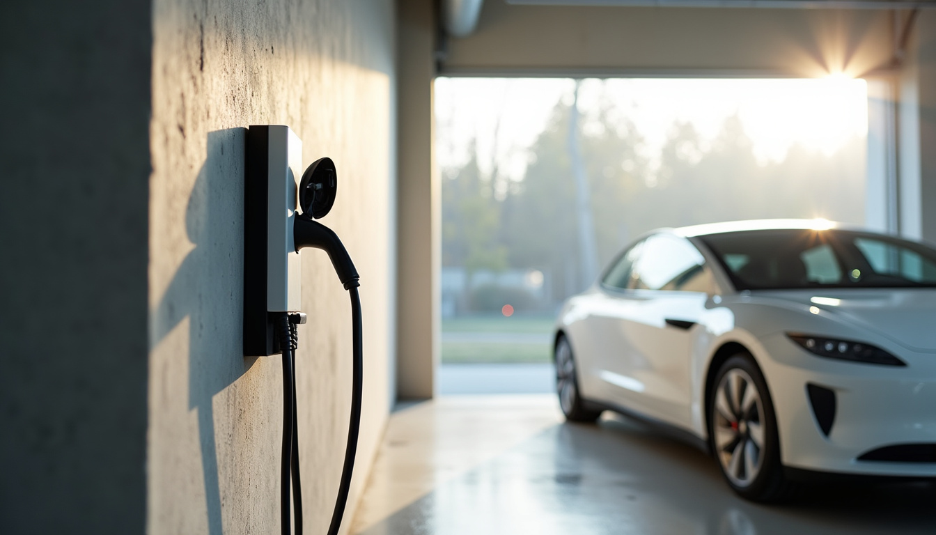 Borne de recharge électrique installée dans un garage à Saint-Denis-d'Anjou en journée