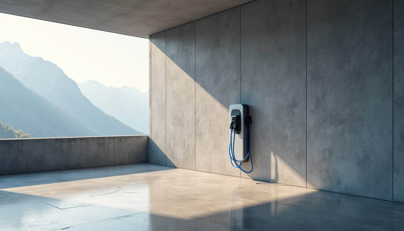 Borne de recharge électrique installée dans un garage à Saint-Jean-de-Maurienne