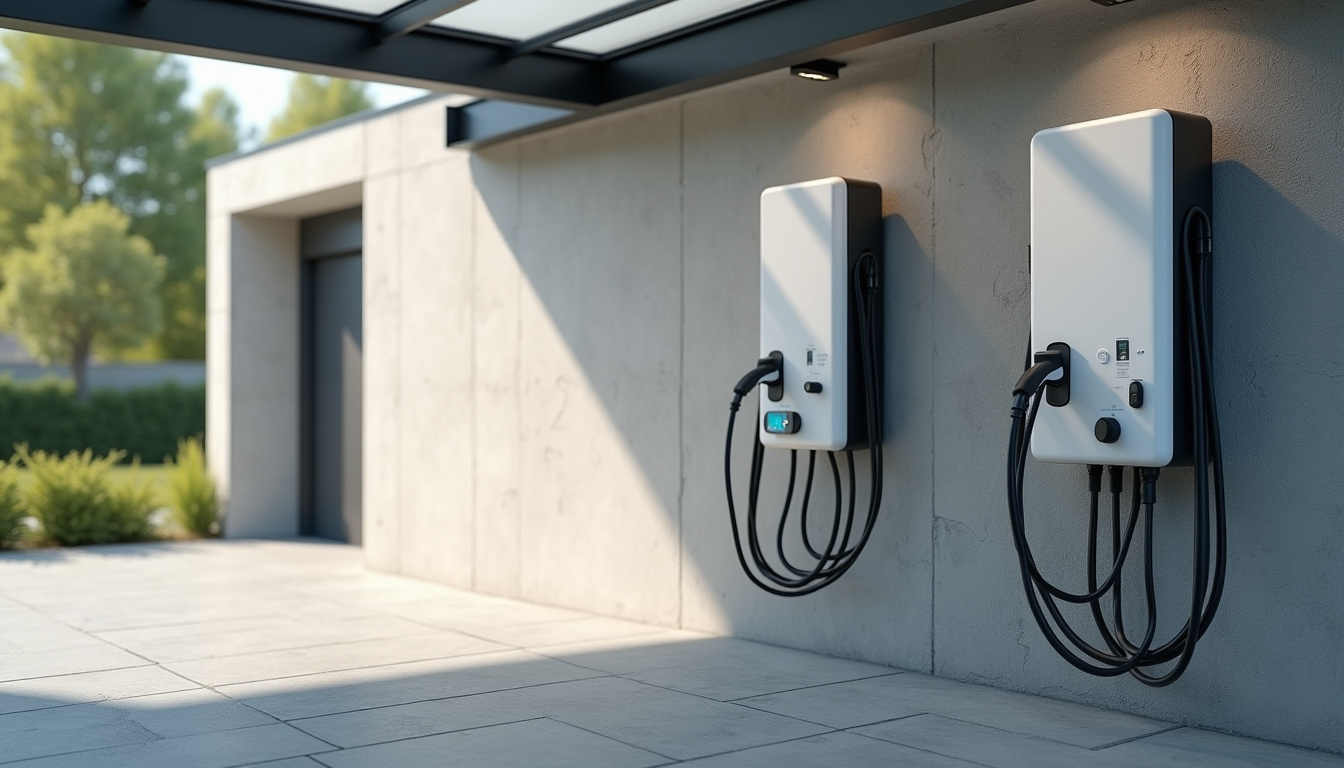 Borne de recharge électrique installée dans un garage à Saint-Paul-lès-Romans, vue de jour sous un abri