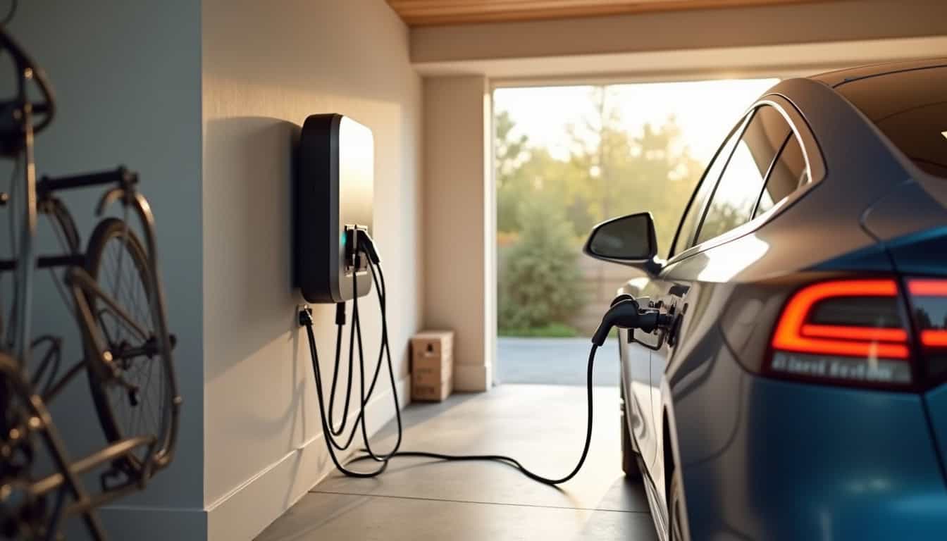 Borne de recharge électrique installée dans un garage de maison à Boissy-le-Châtel
